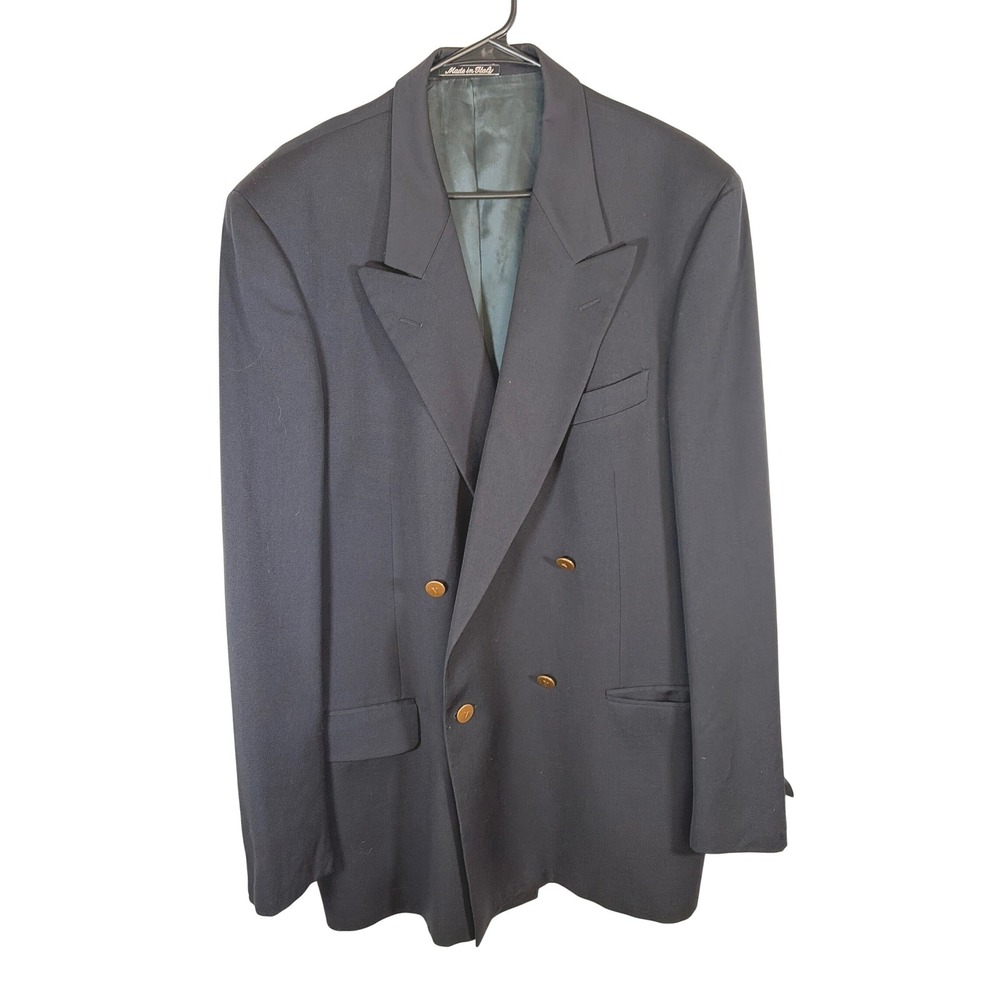 Valentino Uomo Mens Luxury Wool Blazer Double Breasted Navy Gold Button 44R